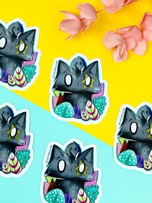 Sticker chat noir mignon effet miroir Création originale par Tsuki dans la lune