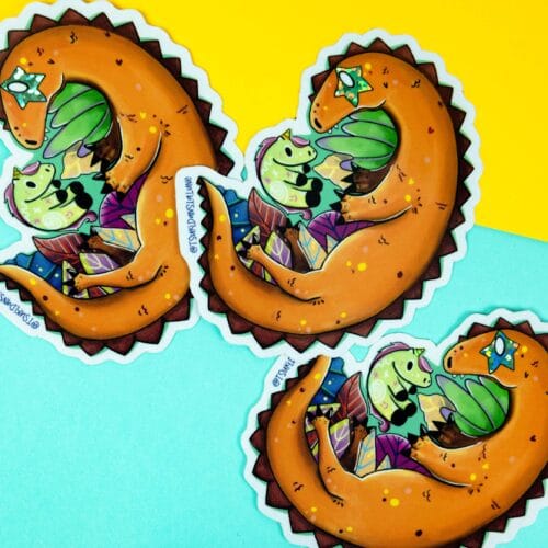 Sticker Pailleté - Le Dinosaure Orange