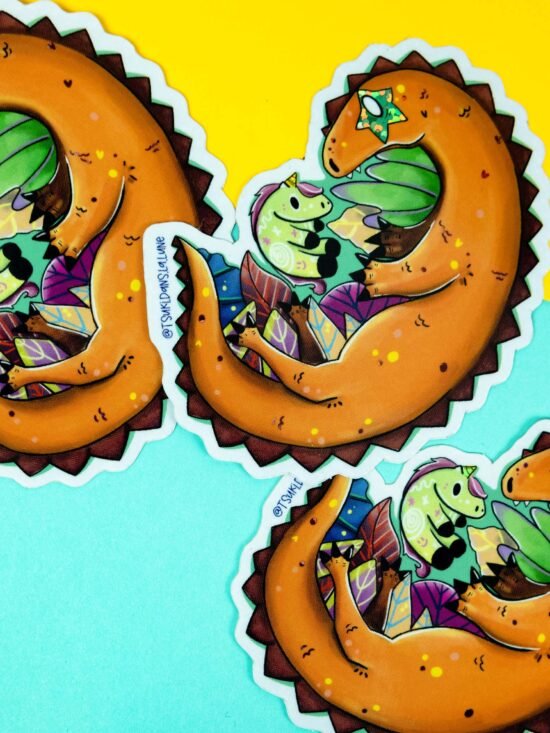 Sticker Pailleté - Le Dinosaure Orange