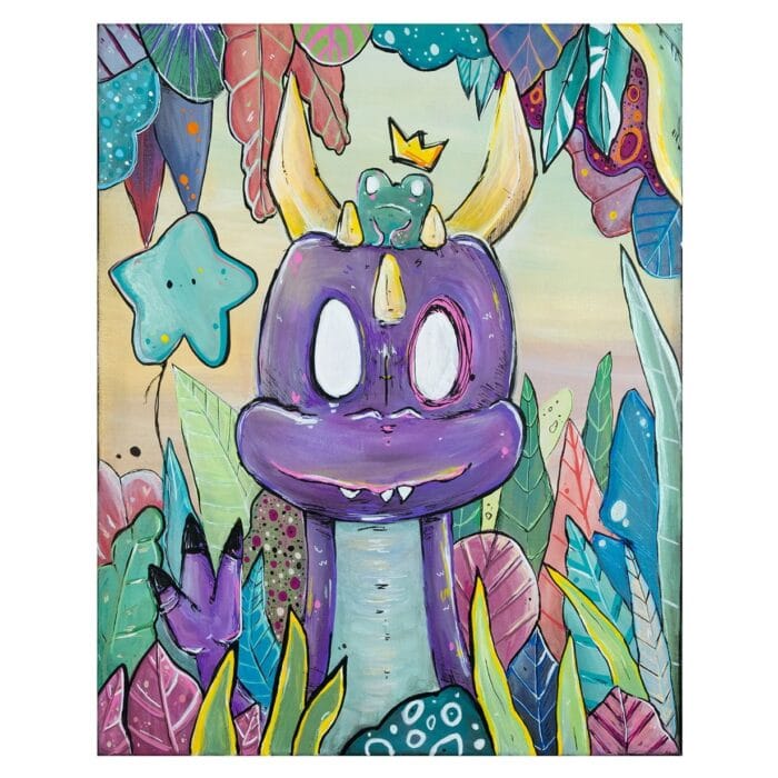 Tableau figuratif et coloré, inspiré de la Nature et du végétal . Réalisation par l'artiste Tsuki dans la lune