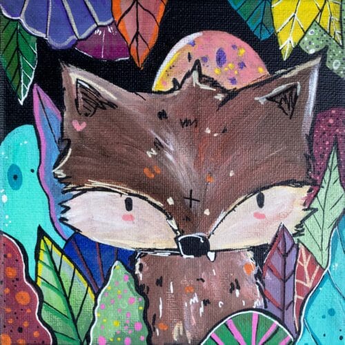 Tableau figuratif et coloré, inspiré de la Nature et du végétal . Réalisation par l'artiste Tsuki dans la lune