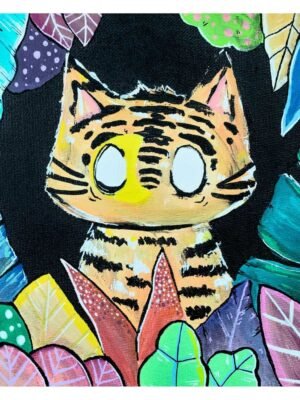 Tableau figuratif et coloré, inspiré de la Nature et du végétal . Réalisation par l'artiste Tsuki dans la lune