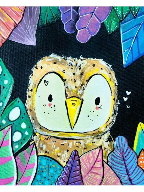 Tableau figuratif et coloré, inspiré de la Nature et du végétal . Réalisation par l'artiste Tsuki dans la lune. Personnage à retrouver dans le test de personnalité gratuit.