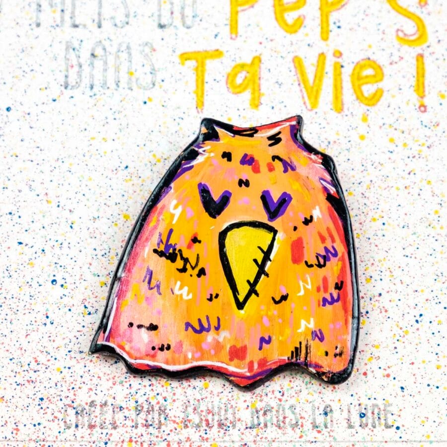 Broche n°128 - Oiseau Rose/Orange