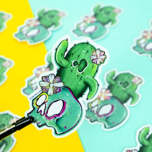 Sticker pailleté - Cactus & Tête de mort