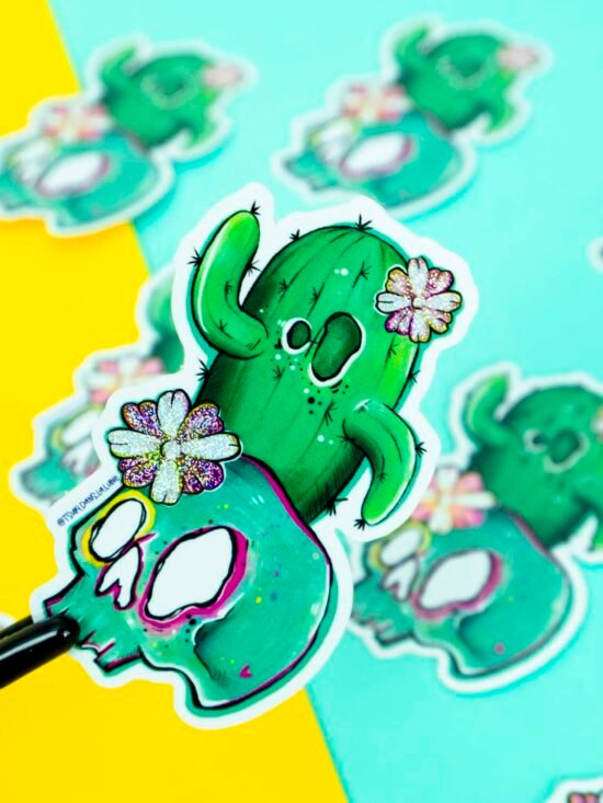 Sticker pailleté - Cactus & Tête de mort