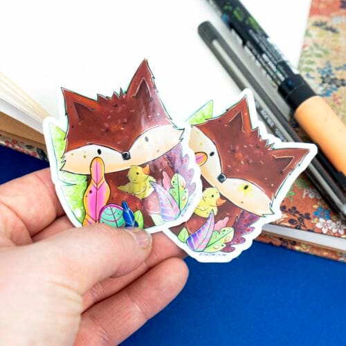 Sticker doré - Renard & son canard