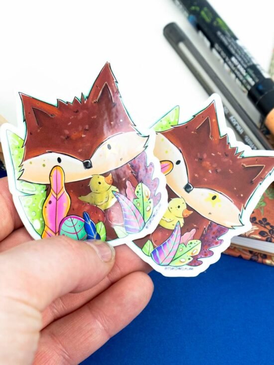 Sticker doré - Renard & son canard