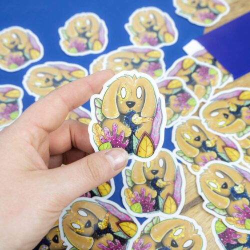 Sticker Pailletté - Chien & son oiseau