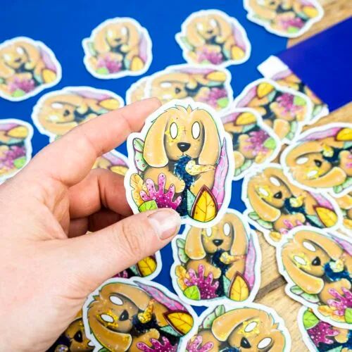 Sticker Pailletté - Chien & son oiseau