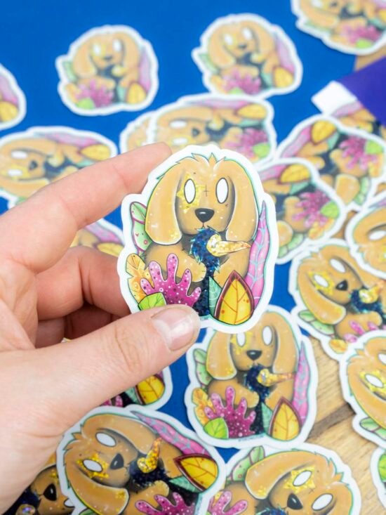 Sticker Pailletté - Chien & son oiseau