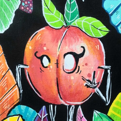 Un dessin fruit, une jolie pêche aux yeux de biche