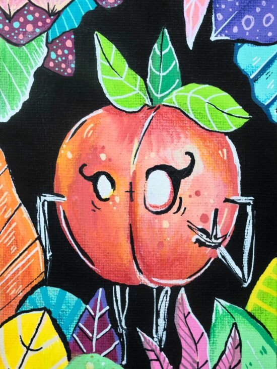 Un dessin fruit, une jolie pêche aux yeux de biche