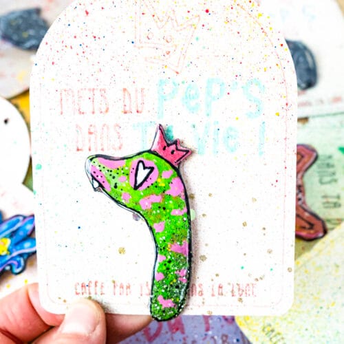 Broche n°162 - Diplodocus Vert & Rose