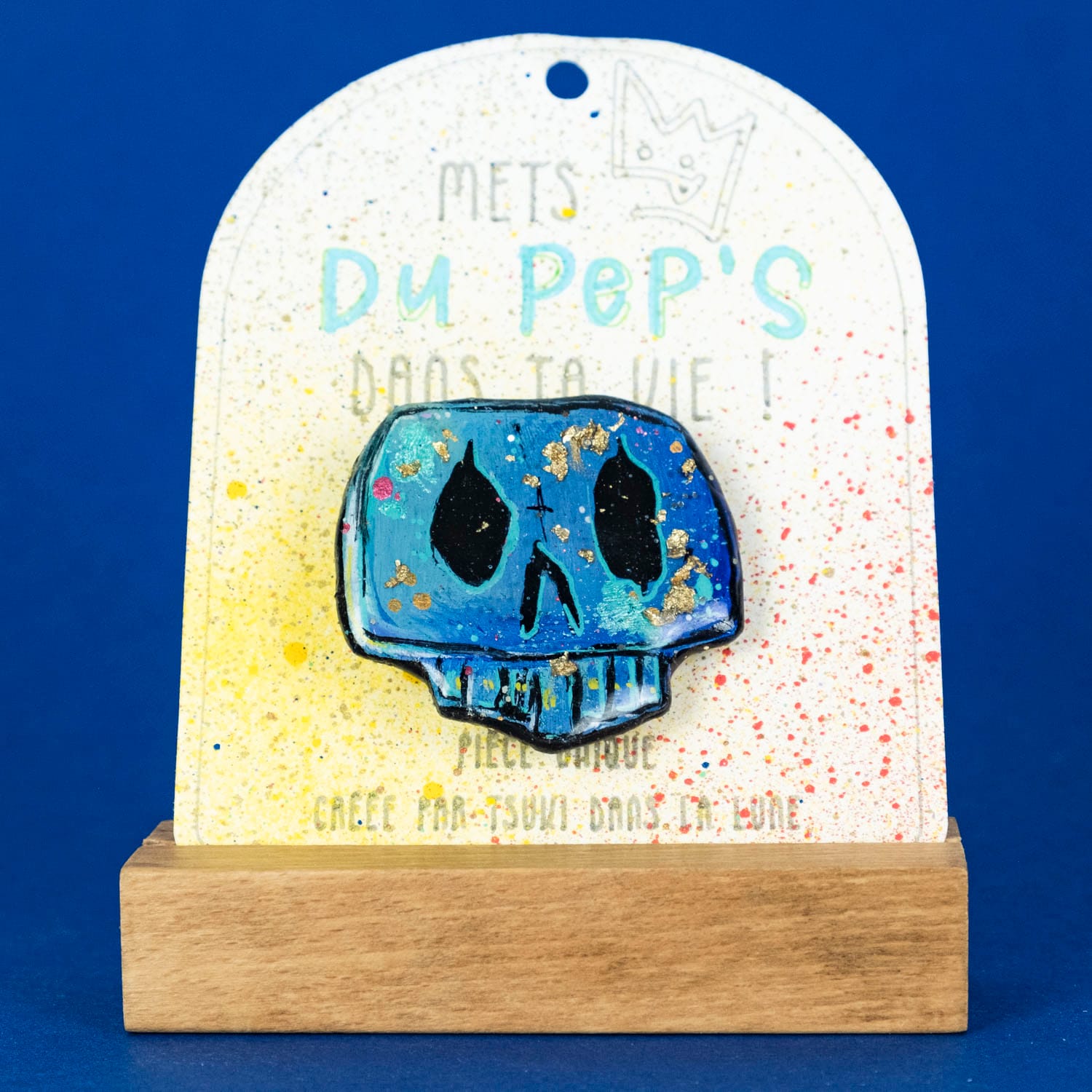 Broche n°186 - Tête De Mort Bleu & Doré – Image 2