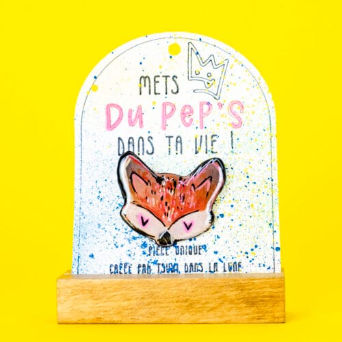 Broche n°194 - Renard Coeurs Rose