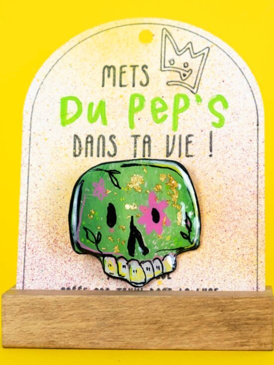Broche n°209 - Tête de mort verte & dorée