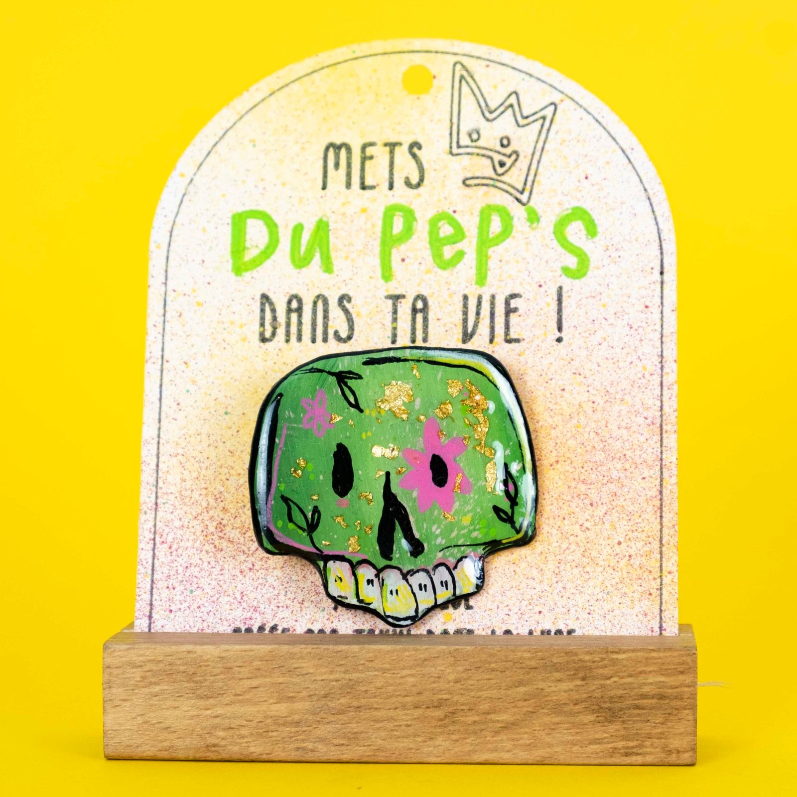 Broche n°209 - Tête de mort verte & dorée